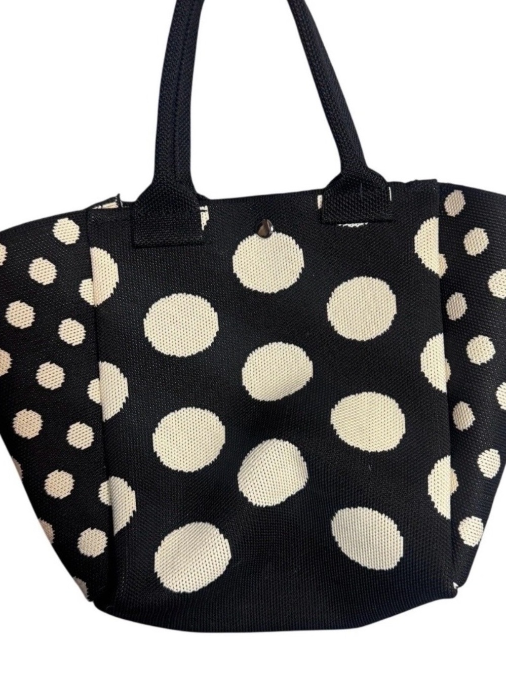 Black and Cream Polka Dot Knit Tote Bag. Small handbag